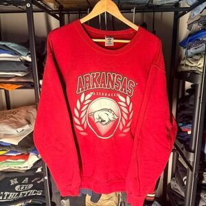 🐗 Vintage Arkansas Razorbacks Crewneck Sweatshirt — Cardinal Red — Size L